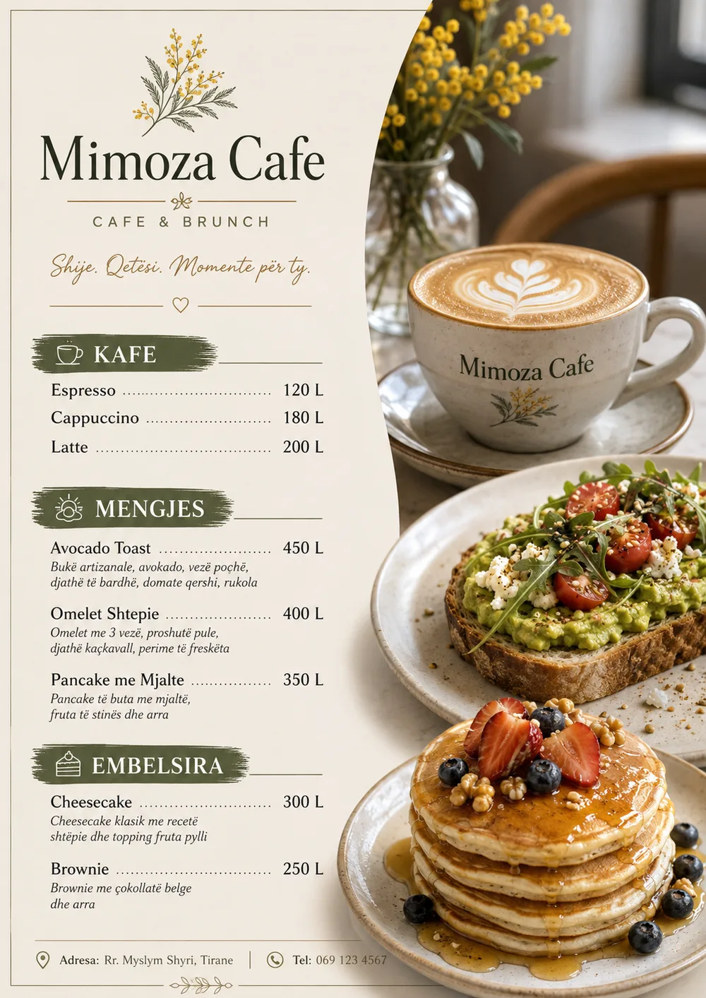 Brunch menu for Mimoza Cafe, print design study